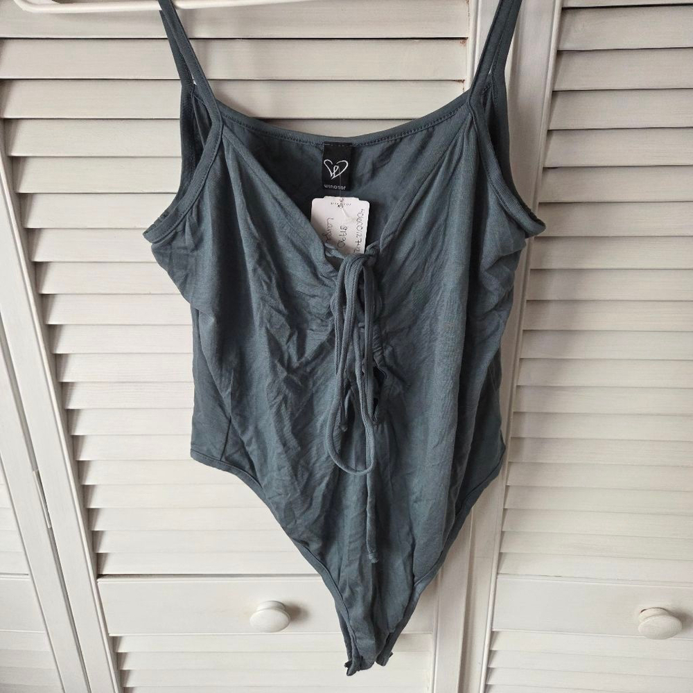 Windsor Slate Blue tie up front stretch cotton bodysuit